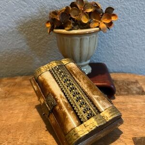 Vintage Carved Bone and Wood Trinket Box